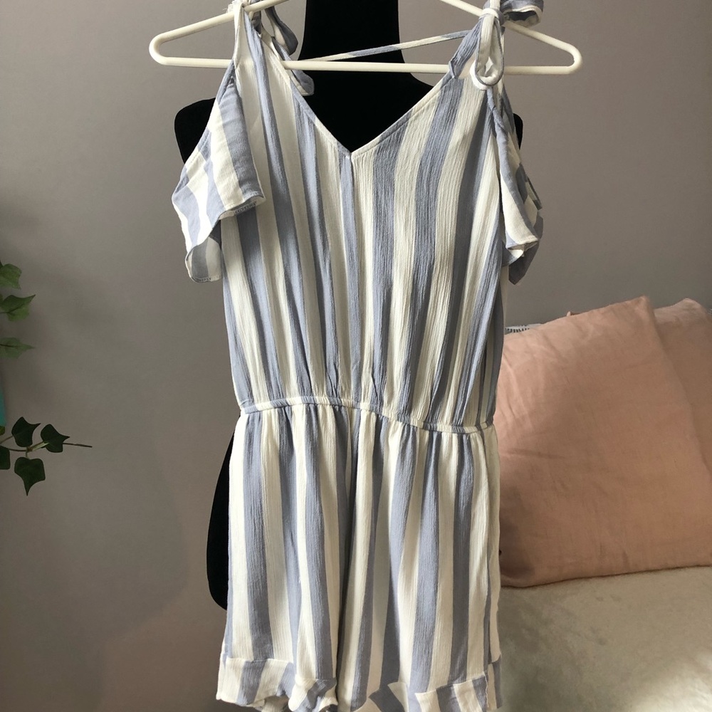 Blue and white romper
